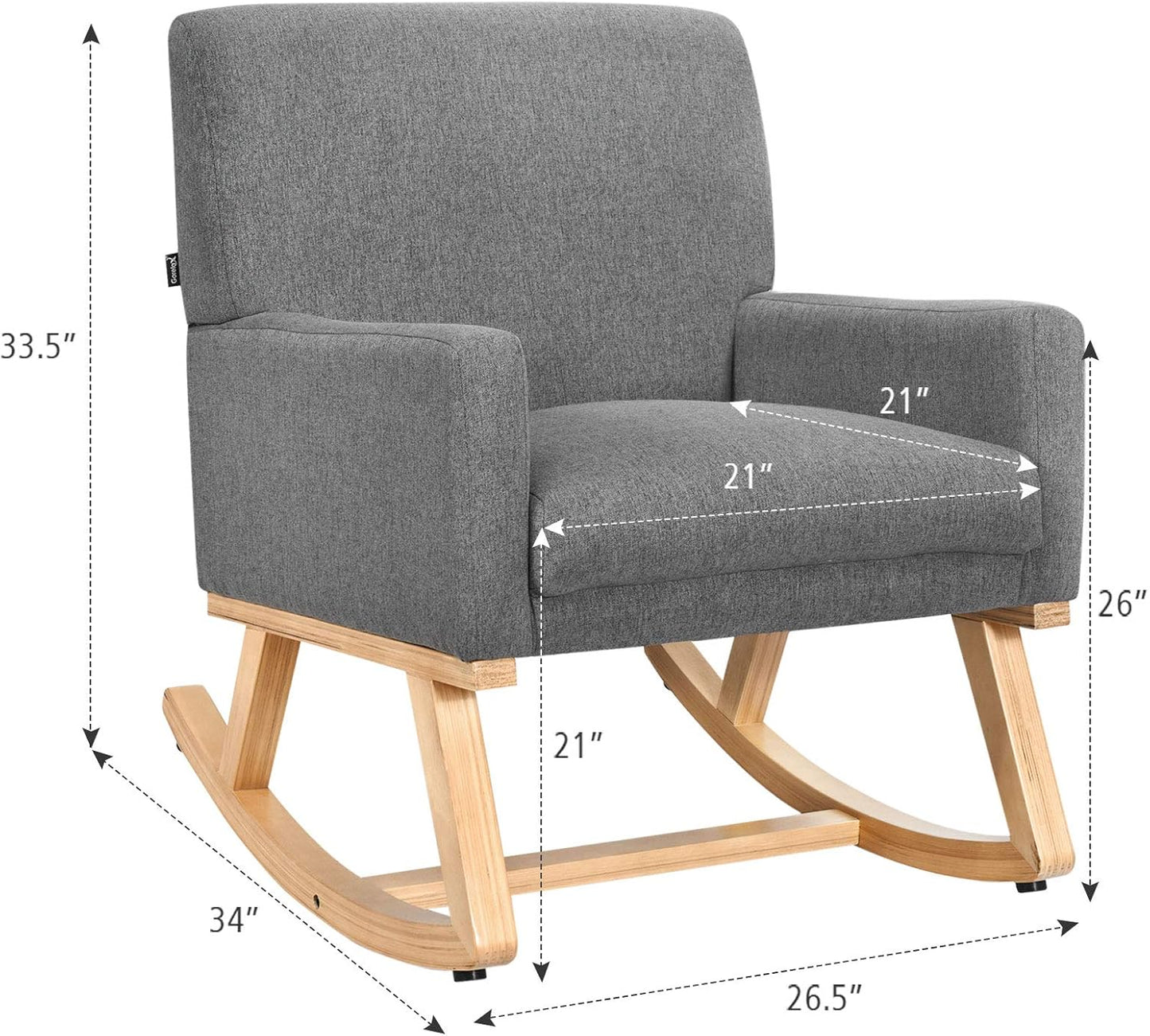 Giantex Upholstered Rocking Chair, Nursery Rocking Chair w/Widened Back, Machine-Washable Seat Cushion Cover, Solid Rubber Wood Frame, Glider Rocker Accent Chair for Living Room, Bedroom, Beige