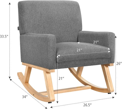 Giantex Upholstered Rocking Chair, Nursery Rocking Chair w/Widened Back, Machine-Washable Seat Cushion Cover, Solid Rubber Wood Frame, Glider Rocker Accent Chair for Living Room, Bedroom, Beige