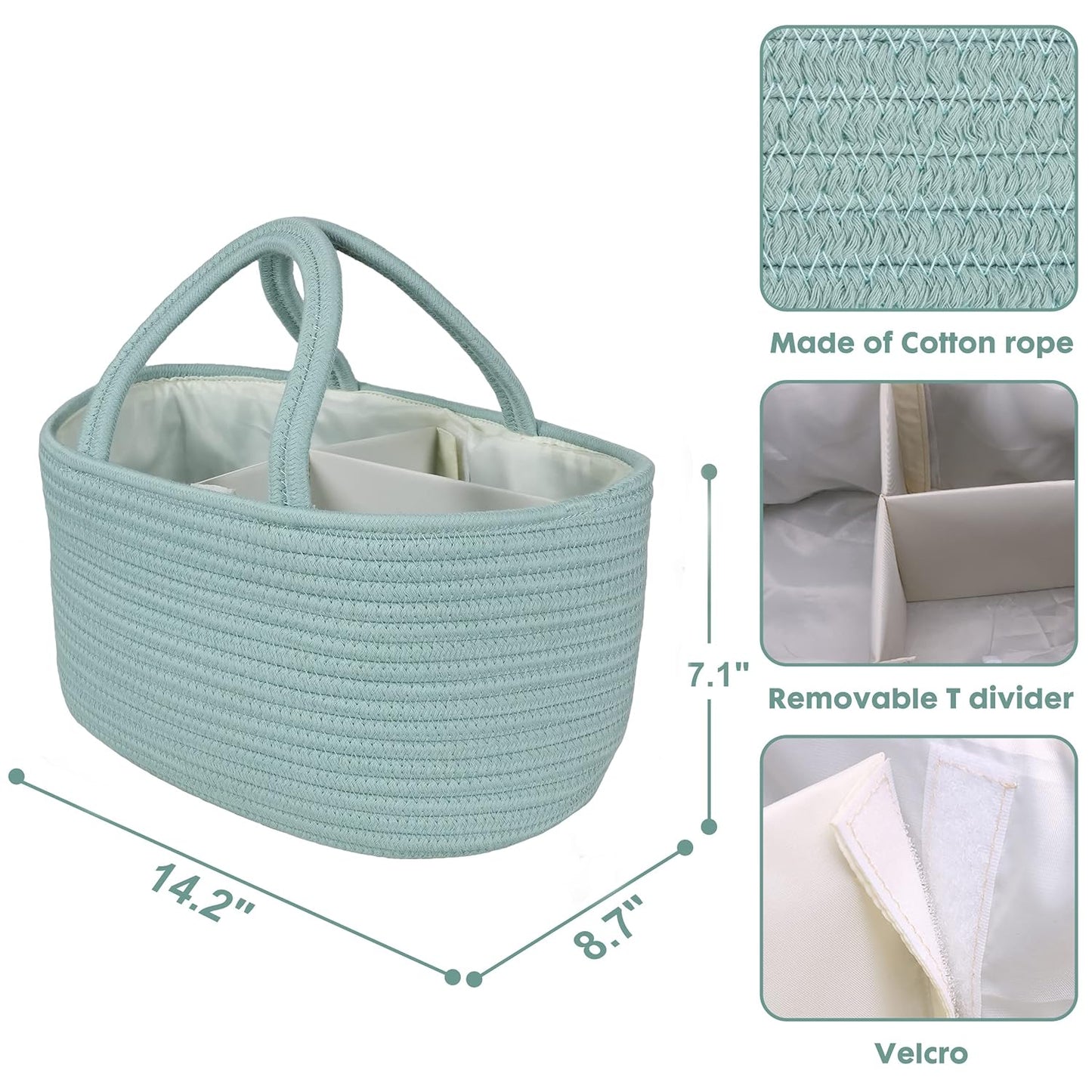 Baby Diaper Caddy Organizer for Girl Boy Rope Nursery Storage Bin Basket Portable Holder Tote Bag for Changing Table Car Travel Baby Shower Gifts Newborn Essentials Registry Must Have Items Pink