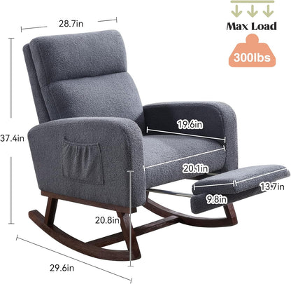 HCHAIRH Rocking Chair Nursery, Nursing Rocking Chairs with Foot Rest for Mom Nursery, Glider Rocker Chair with Footrest and High Backrest for Living Room, Bedroom, Beige