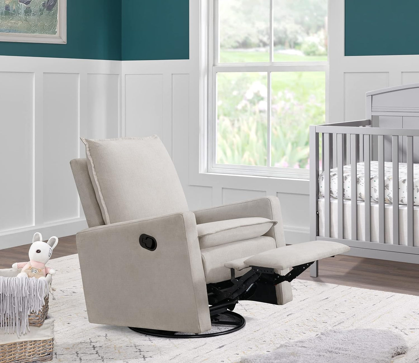 Oxford Baby Uptown Upholstered Glider Recliner Rocking Chair 360° Swivel for Nursery and Living Room - Boucle White