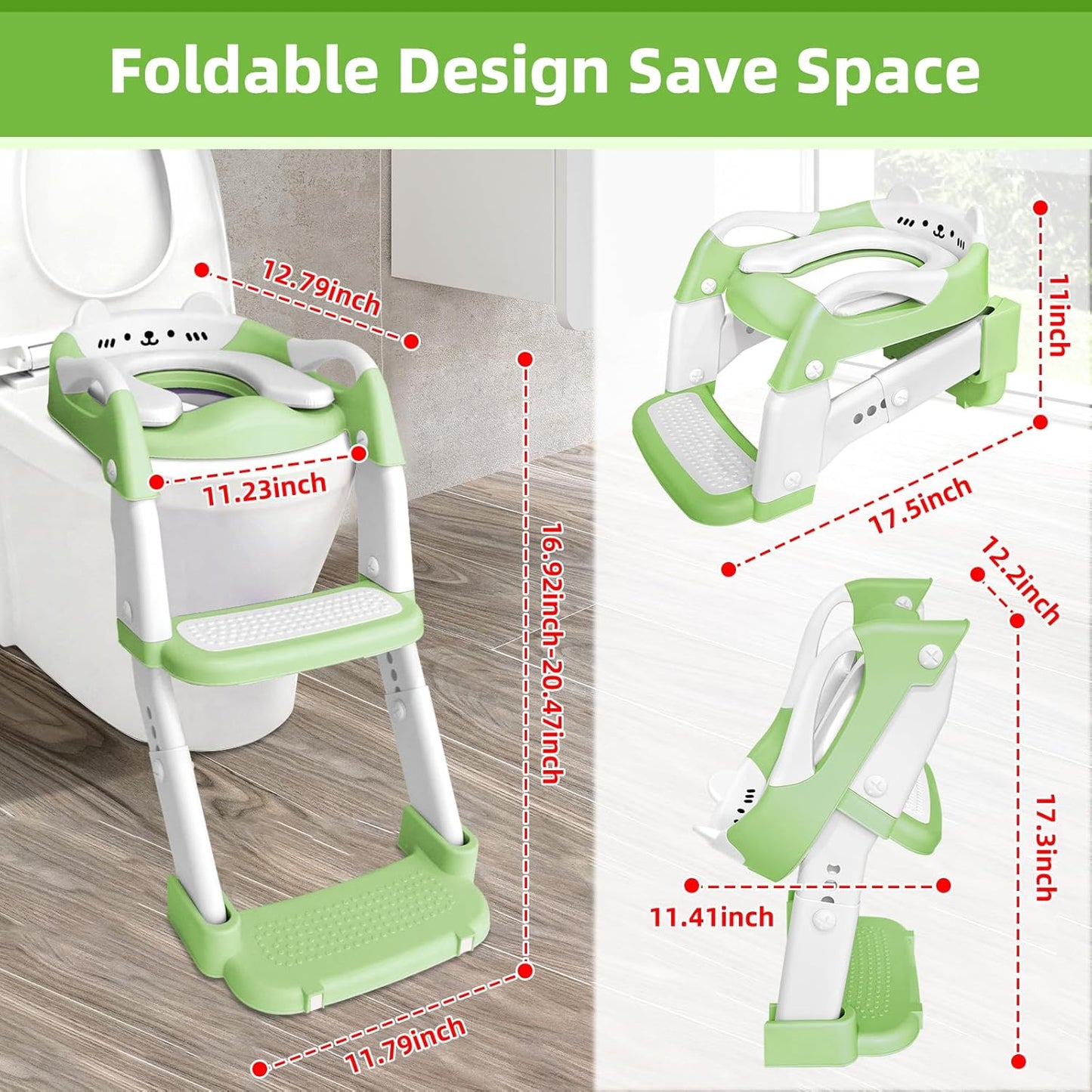 Potty Training Seat, Upgrade Toddler Toilet Seat for Kids Boys Girls, 3 in 1 Potty Training Toilet with Step Stool Ladder-Non Slip Foldable (Purple+Pink)