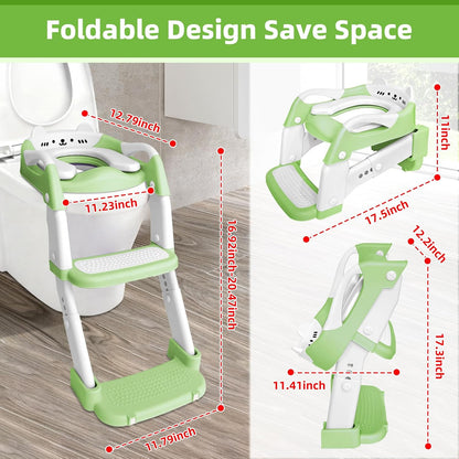 Potty Training Seat, Upgrade Toddler Toilet Seat for Kids Boys Girls, 3 in 1 Potty Training Toilet with Step Stool Ladder-Non Slip Foldable (Purple+Pink)