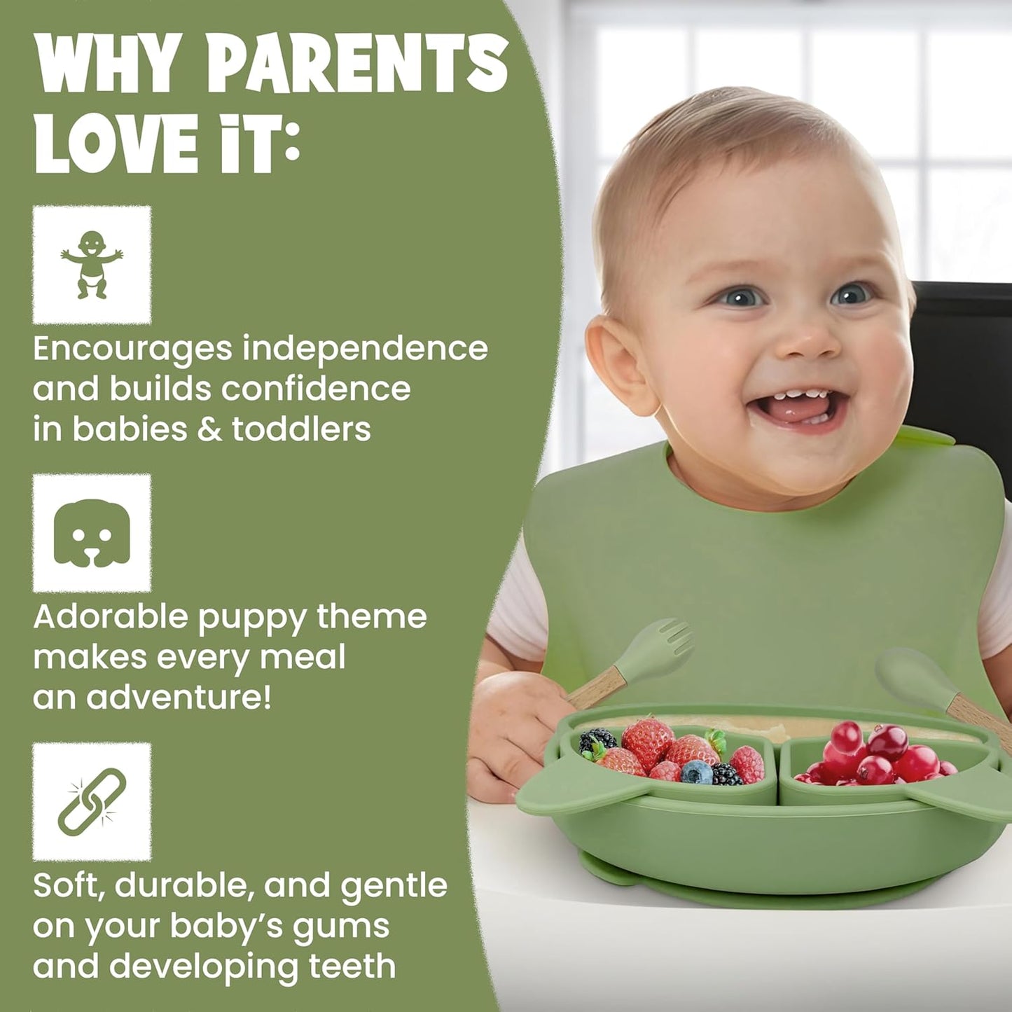 Baby Feeding Essentials, Baby Led Weaning Supplies, Silicone Baby Feeding Set, with Baby Spoon, Fork, Baby Bib, Sippy Cup, Suction Plate, Suction Bowl, Baby Eating Essentials, 6+ Months (Beige)