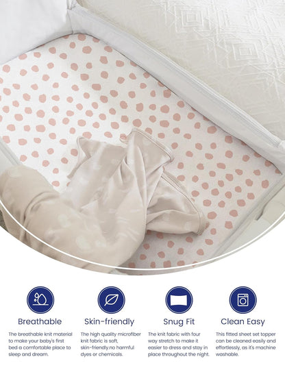 TotAha Premium Stretchy Bassinet Sheets for Baby Girl, Silky Comfort Cradle Sheets Fitted 18 x 36 for Oval, Rectangular, Hourglass Mattress, Hypoallergenic, Buttery Soft 2-Pack (Floral & Pale Pink)
