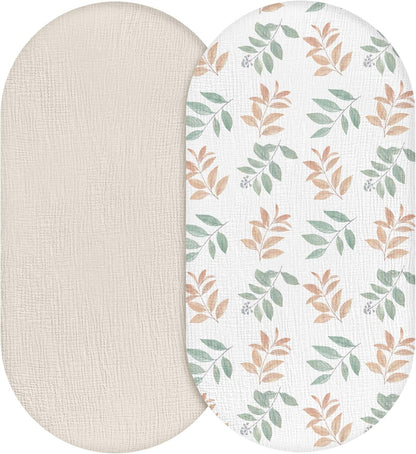 Muslin Bassinet Fitted Sheets 2 Pack, Soft Breathable Cotton Baby Bassinet Mattress Sheet Set, 360° Elastic Snug Fit, Universal for Oval, Rectangle & Hourglass Cradle, Unisex Baby Bedding (Cute Cars)