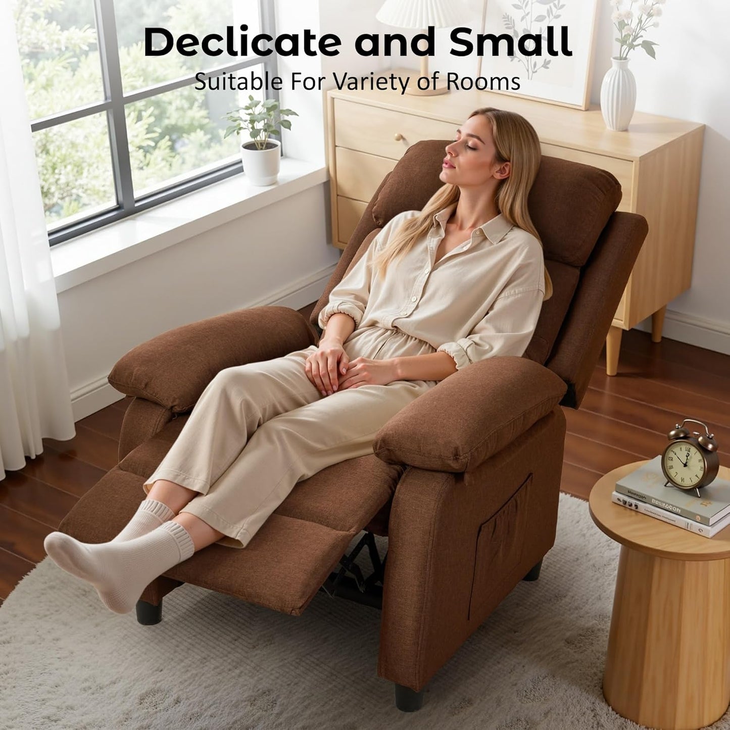 Korser Recliner Chair, 360 Swivel Rocker Chair for Adults, Small Rocking Recliner for Small Spaces, Upholstered Fabric Glider Recliner Nursery