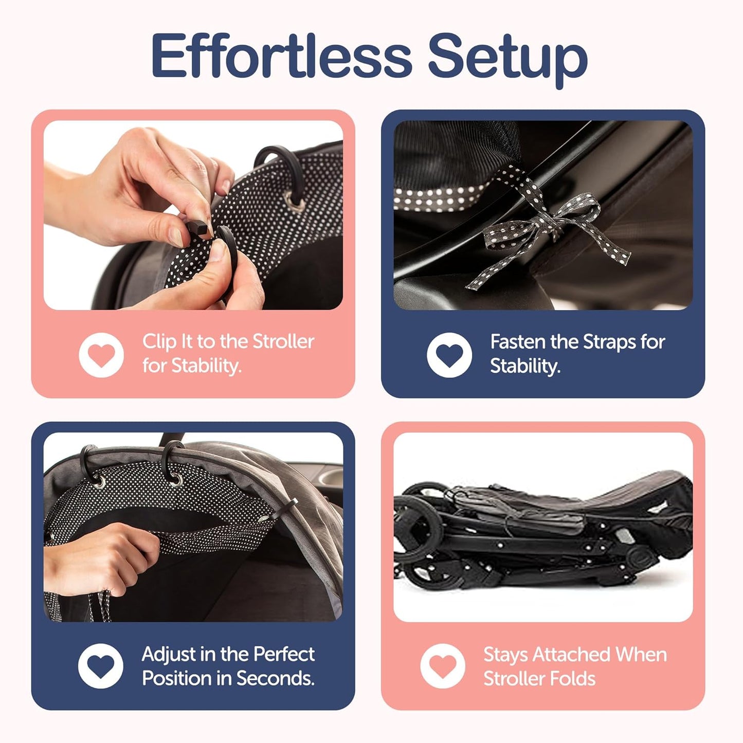 Stroller Sun Shade Extender – Universal Clip-On Baby Stroller Sun Shade Cover, UV Protection, Breathable See-Through Mesh, Adjustable Fit, Large Black