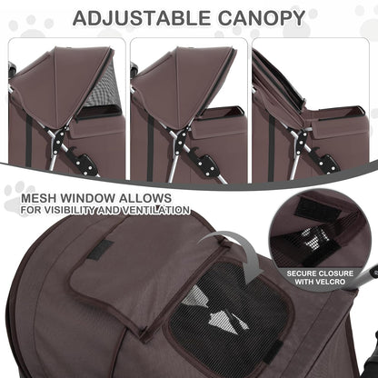 MoNiBloom Foldable Pet Stroller with Weather Cover, 3 Wheels Pet Strolling Cart for Small/Medium Dogs and Cats with Storage Basket and Cup Holder, Breathable and Visible Mesh for All-Season, Black