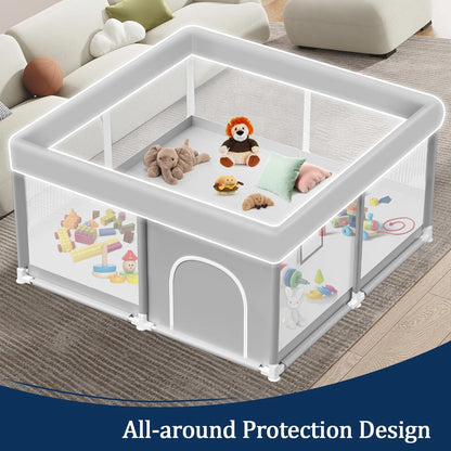 Baby Playpen with Mat, 50x50 Inch Playpen with Mat Waterproof for Babies and Toddlers Play Pen Playards Safety Gate Fence Active Center Indoor