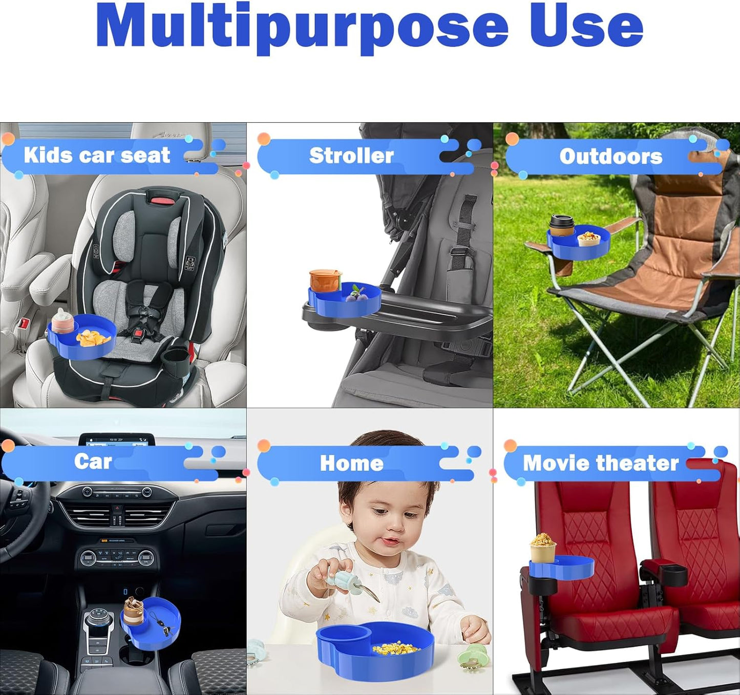 [2 Packs] Kids Car Seat Tray, Travel Tray with Cup Holder for Toddler Baby, Kids Car Seat Food Snack Organizer for Road Trip, Stroller snack tray travel must haves - Black