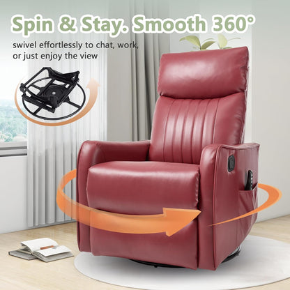 cinkehome Swivel Rocker Recliner, Glider Rocker Recliner Chair for Nursery, Manual Reclining Chair with Heated Massage, Small Spaces, Living Room, Khaki Chenille