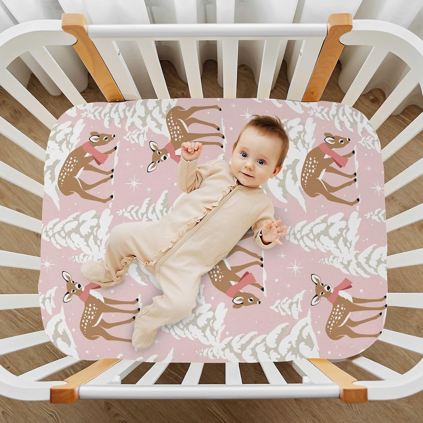 Fitted Crib Sheets White Bears with Clouds Stretchy Portable Playard Sheets for Baby Toddler, Breathable Soft Mini Crib Mattress 39 x 27 in for Boys and Girls
