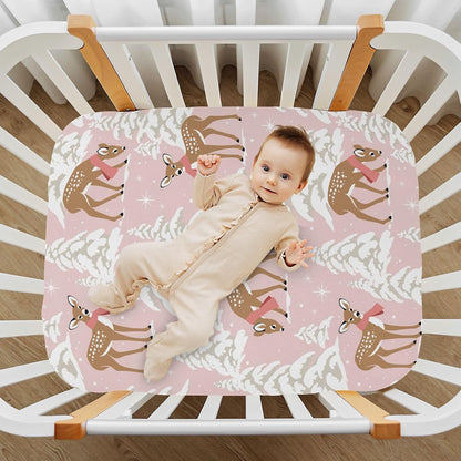 Fitted Crib Sheets White Bears with Clouds Stretchy Portable Playard Sheets for Baby Toddler, Breathable Soft Mini Crib Mattress 39 x 27 in for Boys and Girls
