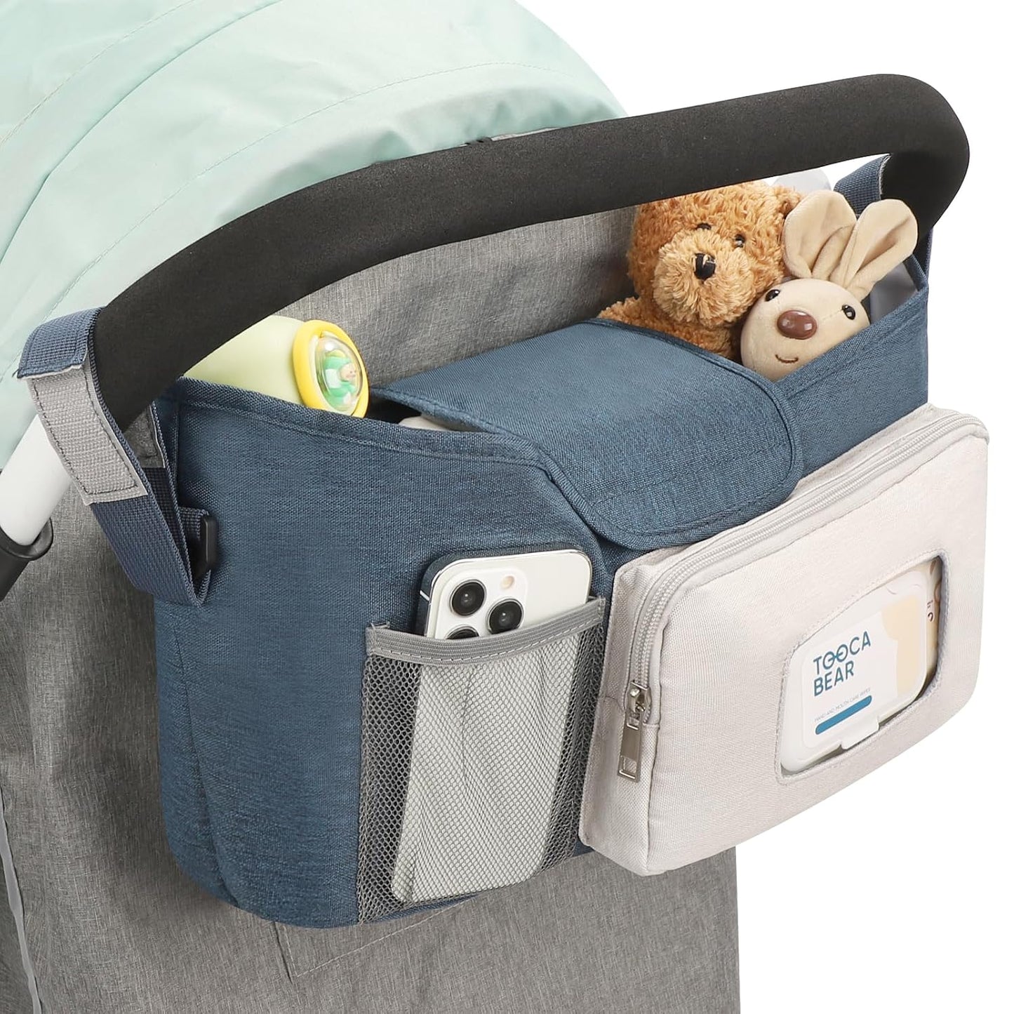 Accmor Universal Stroller Organizer with Insulated Cup Holder, Stroller Caddy Bag Accessories, Stroller Cup Holder Organizer for Uppababy Baby Jogger Britax Stroller, Black