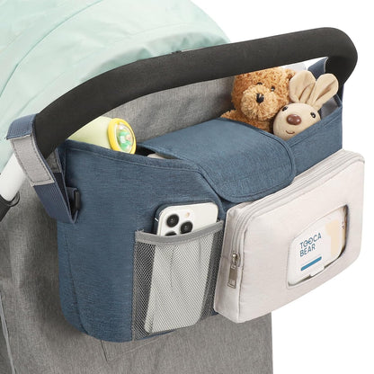 Accmor Universal Stroller Organizer with Insulated Cup Holder, Stroller Caddy Bag Accessories, Stroller Cup Holder Organizer for Uppababy Baby Jogger Britax Stroller, Black