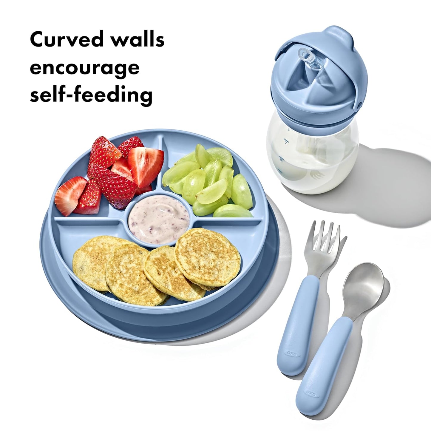 OXO Tot Stick and Stay Suction Divided Plate - Opal