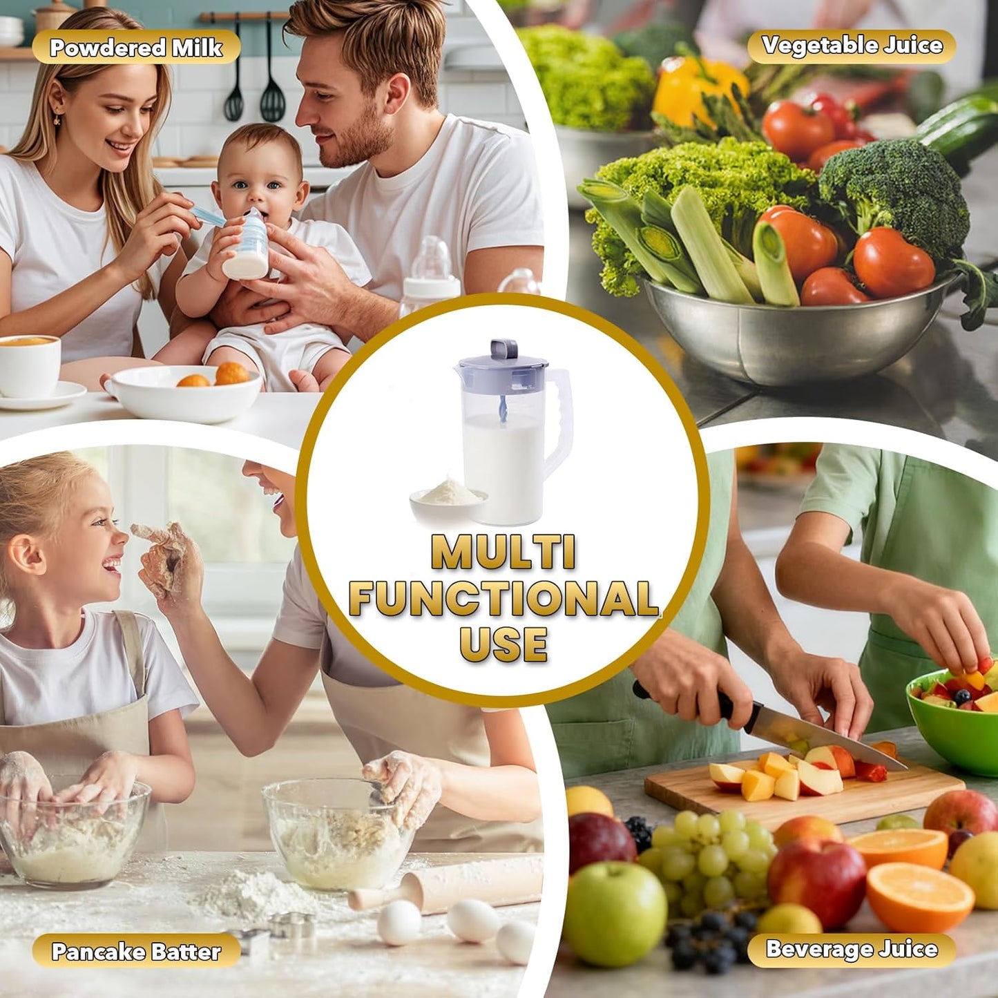 2PCS/SET 2 Quart/64oz Mixing Pitcher with Adjustable Plunger & Lid - BPA-Free, Drink Container for Juice, Formula, Tea - Wide Mouth, Easy Clean, Vortex Mixing Technolog