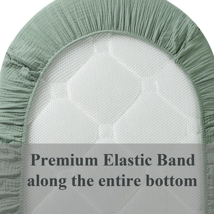 Muslin Bassinet Sheet Compatible with Mika Micky Bedside Sleeper 2 Pack Cotton Stylish Boho Fitted Bassinet Sheets Super Soft for Baby Roman Green & Botanical Leaf