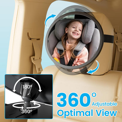 Baby Car Mirror for Rear Facing Carseat– 360° Adjustable, Shatterproof, Wide Angle View, Easy Installation, Fits Car, SUV & Truck, Lightweight Safe Design