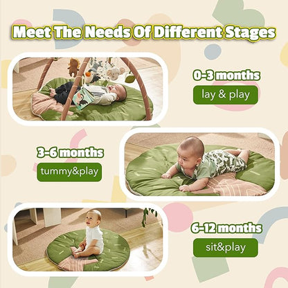 Baby Play Gym Mat - 8-in-1 Activity Playmat with Detachable Toys for Sensory Development - Thick, Oversized, Washable & Non-Slip Baby Floor Mat - Perfect Tummy Time Mat for Infants 0 6 12 Months