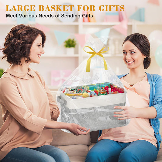 Large Gift Basket Empty 15.5 x 11.6 x 9.4, Baby Storage Basket Shower Gifts for for Newborn Baby Essentials, Diaper Caddy Organizer with Handles, Decorative Baskets for Home Decor Shelves (Style 2)