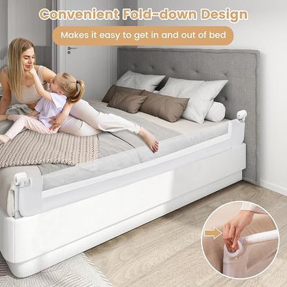 HONEY JOY Bed Rail for Toddlers, Extra Long, Foldable Portable Swing Down Safety Bed Guard Rail, Toddler Bed Rails for Crib, King Queen Full Twin Size Bed Mattress (White, 1 Pack, 71 Inch)