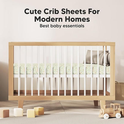 KeaBabies 2-Pack Organic Crib Sheets for Boys, Girls - 52x28 Fitted Crib Mattress Sheet Neutral, Breathable Jersey Cotton Cover for Baby Bed, Toddler Mattress, Soft & Cute Prints (Foxtrot)