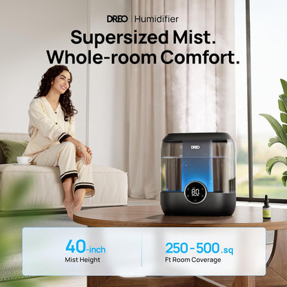 DREO Smart Humidifiers for Bedroom, 6L Top Fill Supersized Cool Mist Humidifier for Large Room, 60 Hour Runtime, Quiet Ultrasonic Humidifier for Plants, Indoor, Home, Night Light, Black