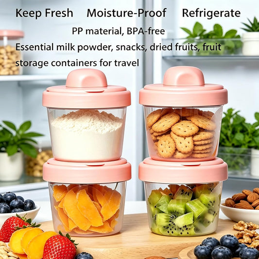 4 Layers Baby Milk Powder Formula Dispenser on The go, Baby Formula Containers for Travel, Formula Holder Mixer, Baby Feeding Snack Storage Container, Portable, Stackable, Non-Spill, BPA-Free