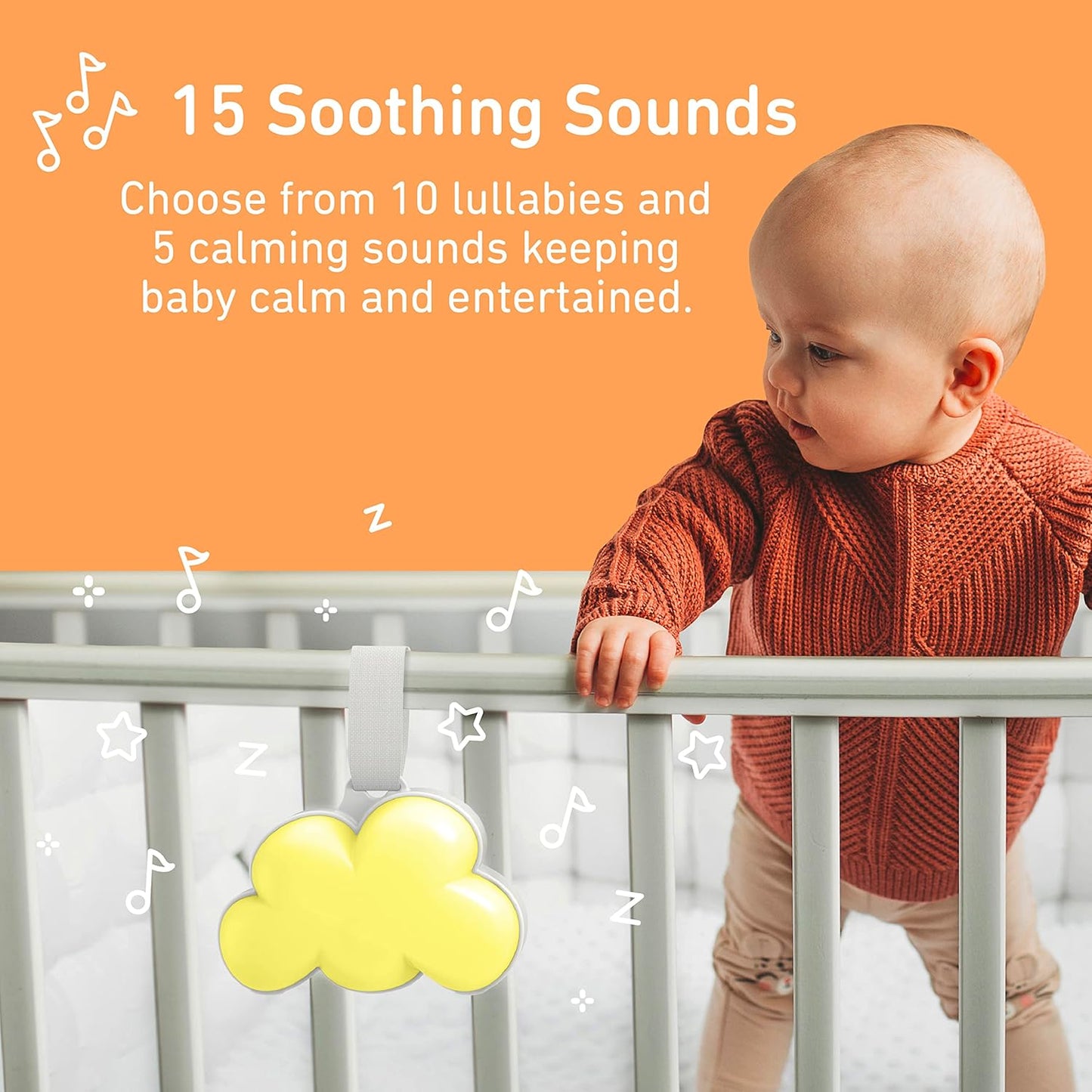 Pure Enrichment PureBaby Cloud Portable Sound Machine and Night Light - 15 Soothing Sounds, Travel Friendly, Battery Operated, Ideal for Baby and Kids on The Crib, Stroller, Headrest, and More