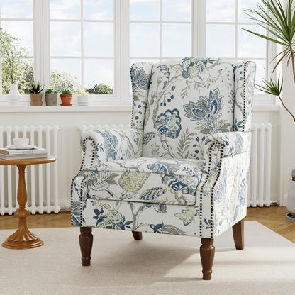 Swivel Rocker Recliner Chair, Manual Nursery Glider Recliner, Floral Fabric Wingback Accent Chair with Adjustable Backrest & Footrest for Small Spaces Living Room Bedroom (Plants Floral, Set of 1)