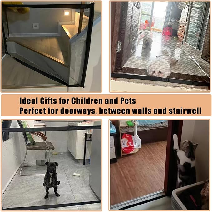Mesh Dog Gates for Pets, Magic Pet Gate for The House, Portable Puppy Safety Fence Guard for Stairs and Doorways, Easy Install Anywhere, 70" W x 30" H, 8 Hooks