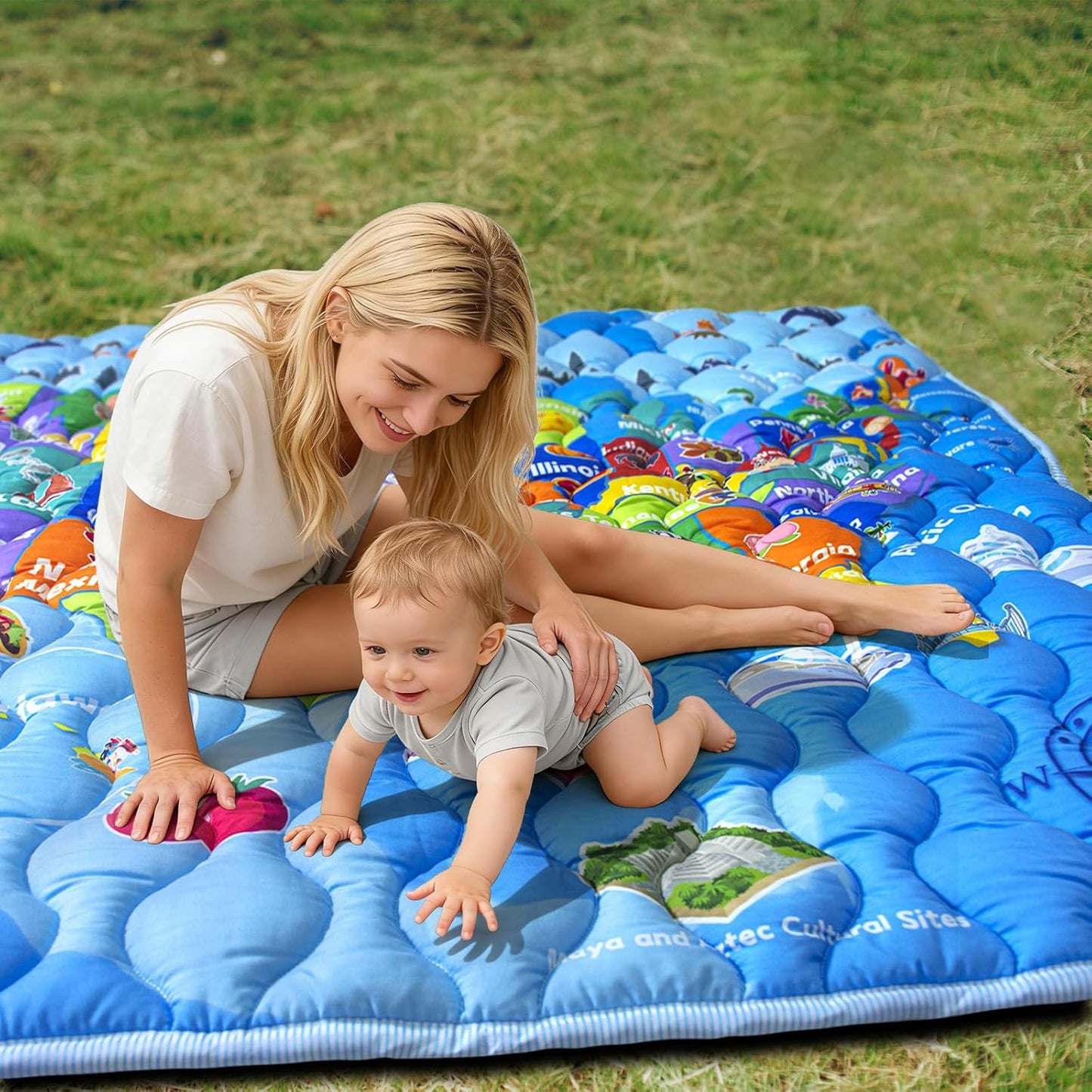 Baby Play Mat, 50x50 Playpen Mat with Super Soft Touch, Activity Mats with Upgraded Anti-Slip Bottom, Machine Washable Crawling Mats for Floor & Picnic (Animal Alphabets)