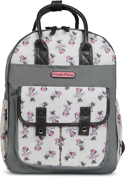 Disney Diaper Bag Backpack with Changing Pad Minnie Mouse – 16” Nylon Baby Bag for Parents, Insulated Bottle Holders, Multiple Storage Pockets