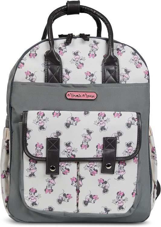 Disney Diaper Bag Backpack with Changing Pad Minnie Mouse – 16” Nylon Baby Bag for Parents, Insulated Bottle Holders, Multiple Storage Pockets