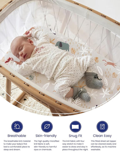 TotAha Premium Stretchy Bassinet Sheets for Baby Girl, Silky Comfort Cradle Sheets Fitted 18 x 36 for Oval, Rectangular, Hourglass Mattress, Hypoallergenic, Buttery Soft 2-Pack (Floral & Pale Pink)
