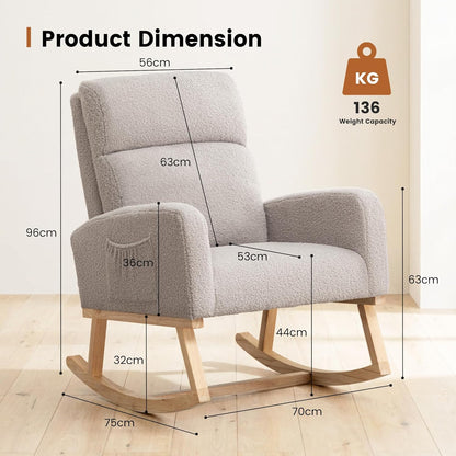 Rocking Chair Nursery - Glider Modern Accent Chairs Upholstered Nursing Rocker Padded Armchair for Indoor Living Room Bedroom Beige