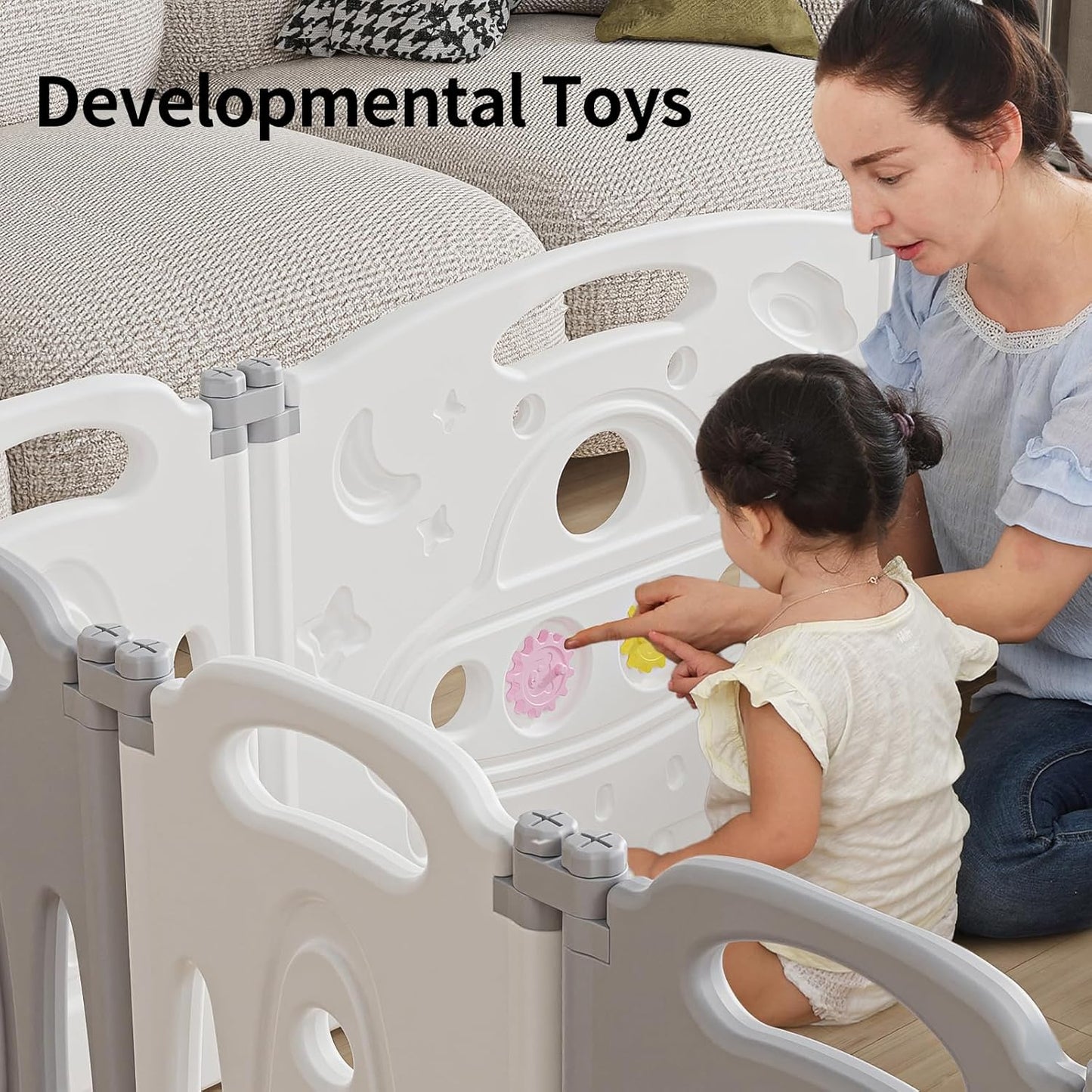 Baby Playpen Kids Activity Centre Safety Play Yard Home Indoor Outdoor New Pen (Multicolour) (White) (Macarons Classic Set 14 Panel)