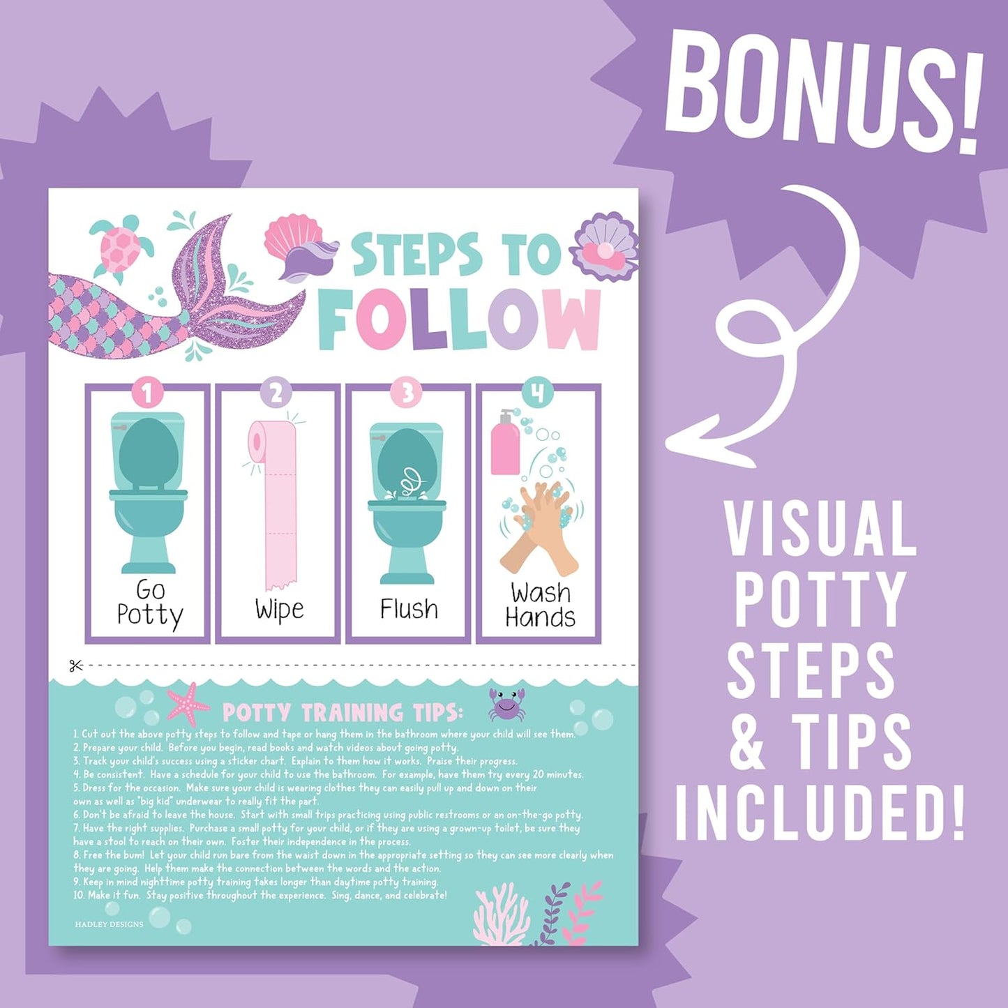 Hadley Designs Potty Training Chart for Toddlers Girls -10 Sticker Potty Chart for Toddlers Girls, 8.5x11" Potty Training Sticker Charts for Toilet Success, Unicorn Toddler Reward Chart for Kids