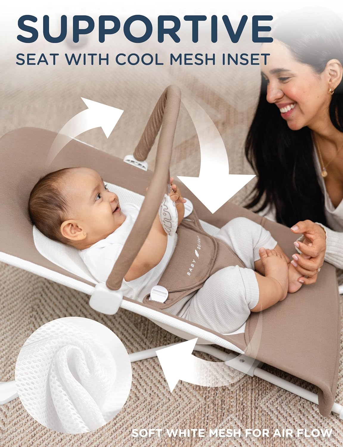 Baby Delight Highland Baby Bouncer | Infant | 0 – 6 Months | 3-Position Recline | Sage Tweed