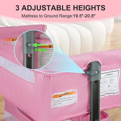 BIERUM Bassinet 4 in 1 - Bedside Bassinet for Baby, Height Adjustable Bassinet Bedside Crib with Lockable Wheels & Mosquito Nets, Large Storage Bag & Comfortable Mattresses Included.