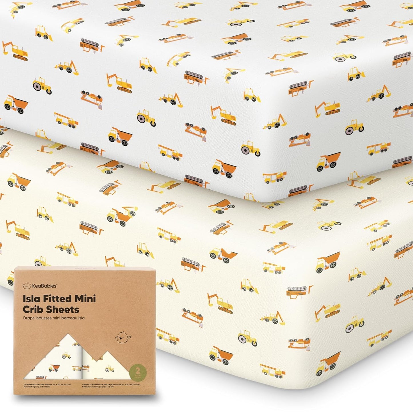 2-Pack Waterproof Pack and Play Sheets, Mini Crib Sheets Fitted for Boy, Girl - 38 x 26 Viscose from Bamboo Pack N Play Mattress Sheets for Graco, Toddler Playard Baby Crib Sheets Neutral (Blue Flax) - Colors A