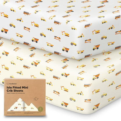 2-Pack Waterproof Pack and Play Sheets, Mini Crib Sheets Fitted for Boy, Girl - 38 x 26 Viscose from Bamboo Pack N Play Mattress Sheets for Graco, Toddler Playard Baby Crib Sheets Neutral (Blue Flax) - Colors A