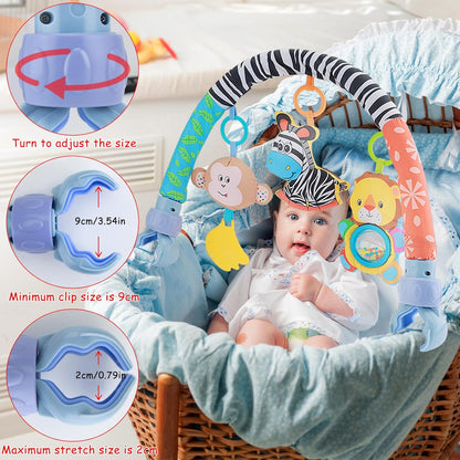 Baby Activity Stroller Arch Toys,Car Seat Toys for Adjustable Bouncer Arch Crib Bassinet Hanging Toys Mobile Clip on Stroller Developing Motor Infants Toddlers Skills with Rattle,Mirror,Teether Gift