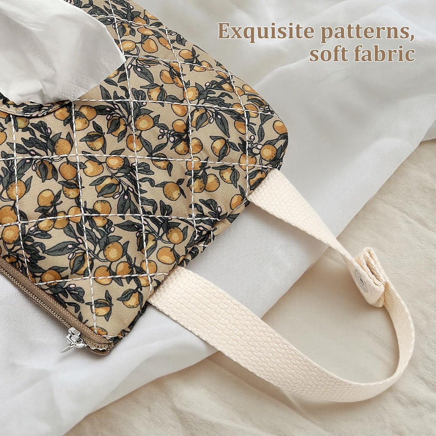 Quilted Baby Diaper and Wipes Pouch Portable Mommy Bag for Stroller Reusable Wipes Pouch with Lanyard for Casual Travel (Beige)