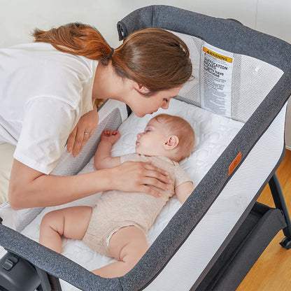BabyBond Baby Bassinet, 3 in 1 Infant & Toddler Cradle with Soft Waterproof Mattress and Skin-Friendly & Breathable Sheet, 6 Height Adjustable, Easy to Assemble Bedside Crib Sleeper