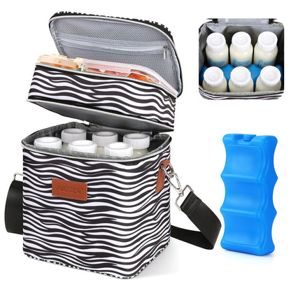 PIIOSER Breastmilk Cooler Bag with Ice Pack Fits 6 Baby Bottles Up to 9 Ounce, Insulated Baby Bottle Tote Bags, Double Layer Waterproof Leak-Proof with Shoulder Strap for Nursing & Working Mom (Grey)