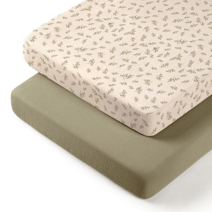 lulumoon Baby Bassinet Sheets Muslin: Cotton Bedside Bassinet Sheets Leaf for Boys - Fitted for Bedside Sleeper Mattress