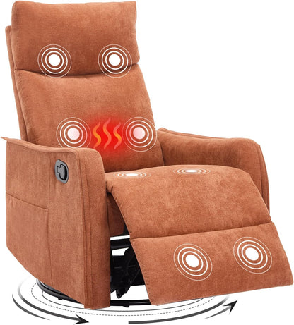 Trustyue Swivel Rocker Recliner Chair, 360° Swivel Recliner with Heat and Massage, Rocker Recliner Nursery Glider Chair with Side Pockets for Living Room (Beige, Fabric)